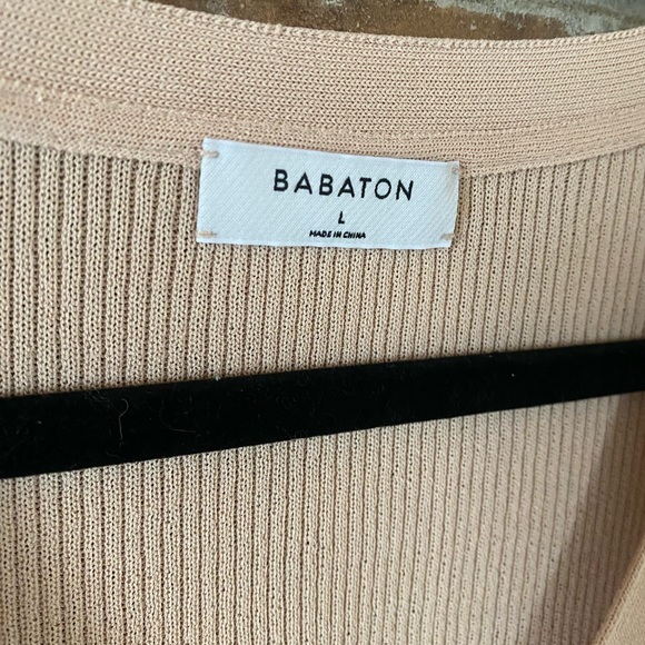 ARITZIA BABATON ribbed viscose tan cream vneck button front cardigan large - Picture 3 of 8